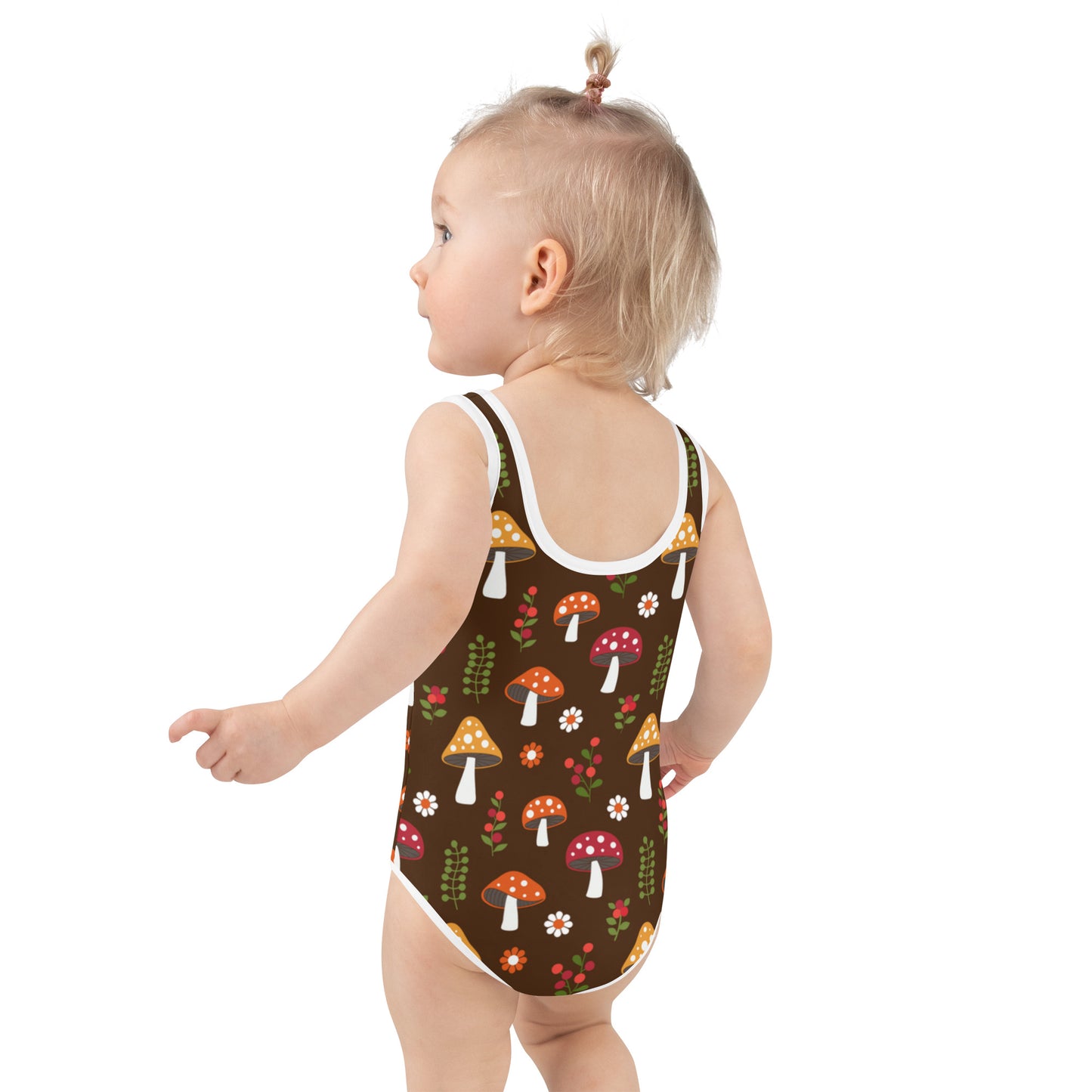 Mushrooms and Daisies Retro pattern Girls' Swimsuit