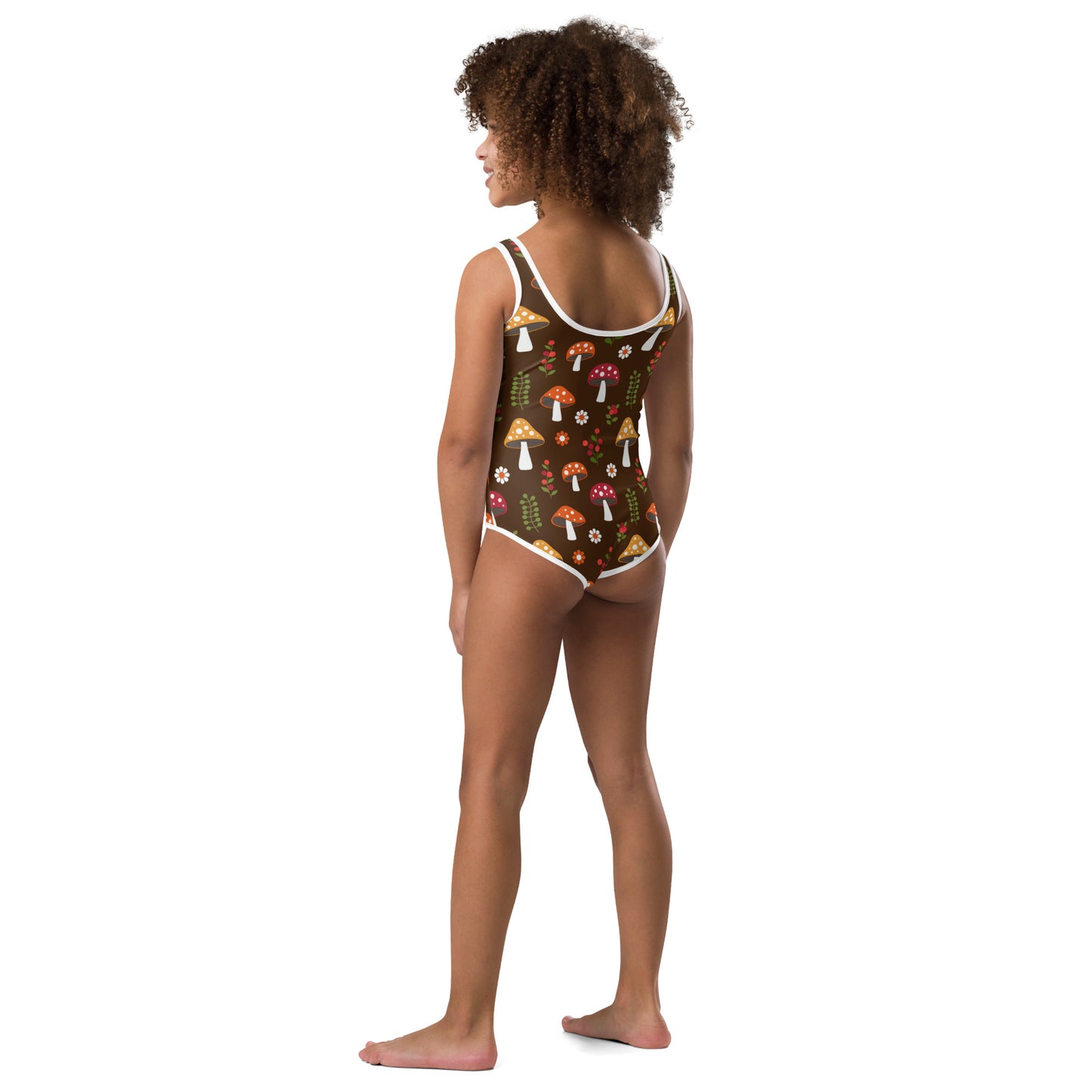 Mushrooms and Daisies Retro pattern Girls' Swimsuit