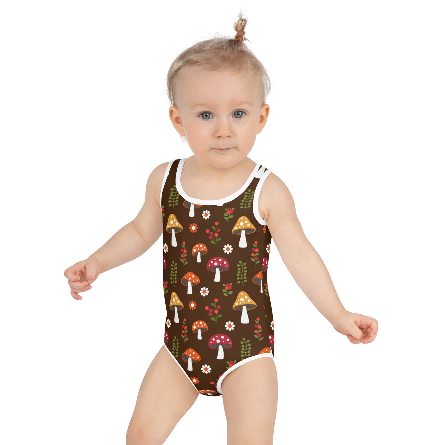 Mushrooms and Daisies Retro pattern Girls' Swimsuit