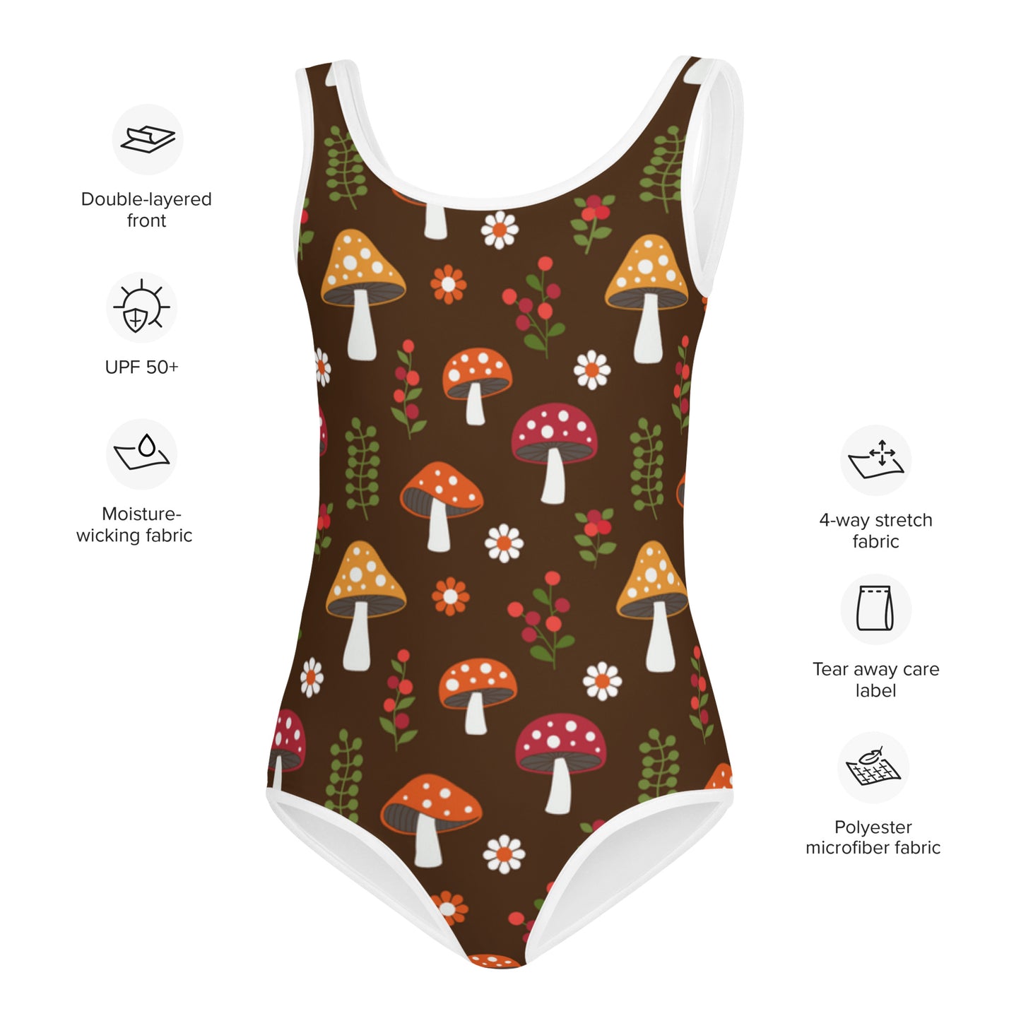 Mushrooms and Daisies Retro pattern Girls' Swimsuit