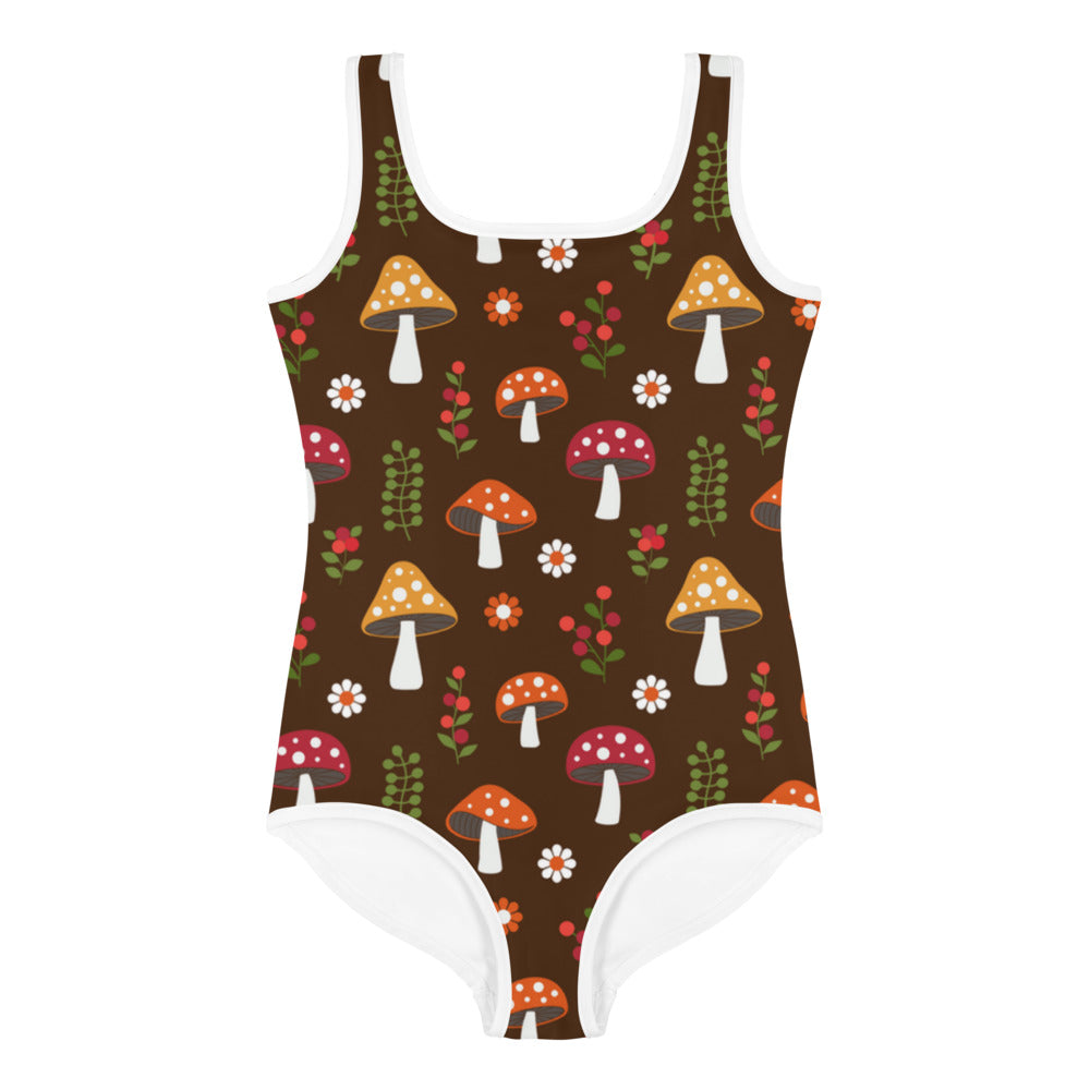Mushrooms and Daisies Retro pattern Girls' Swimsuit