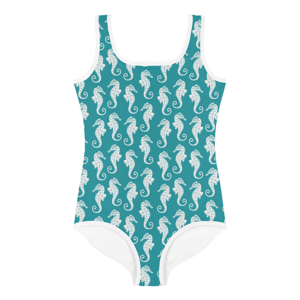 Seahorses Print Girls' Swimsuit