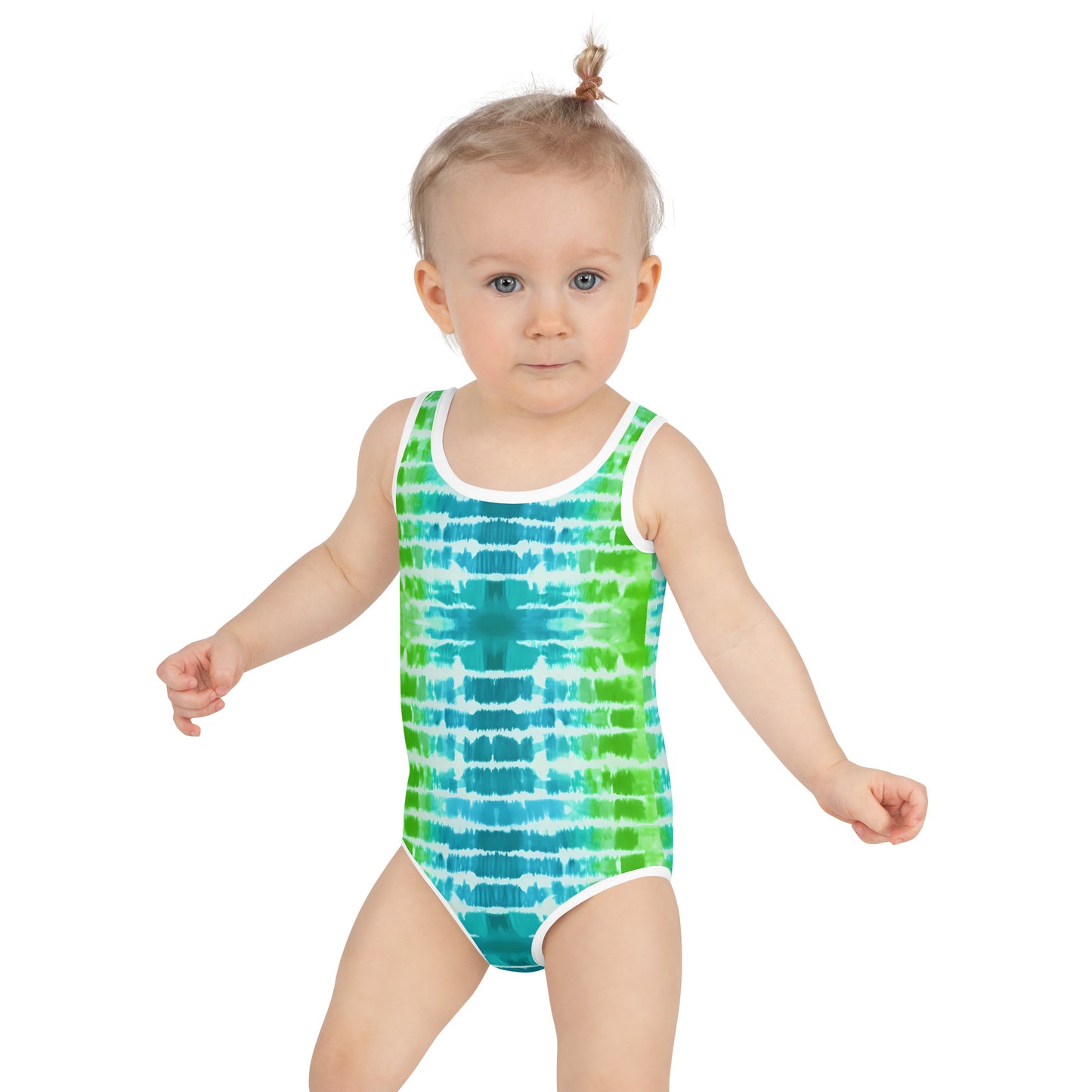 Horizontal Stripes Tie Dye Print Kids Swimsuit