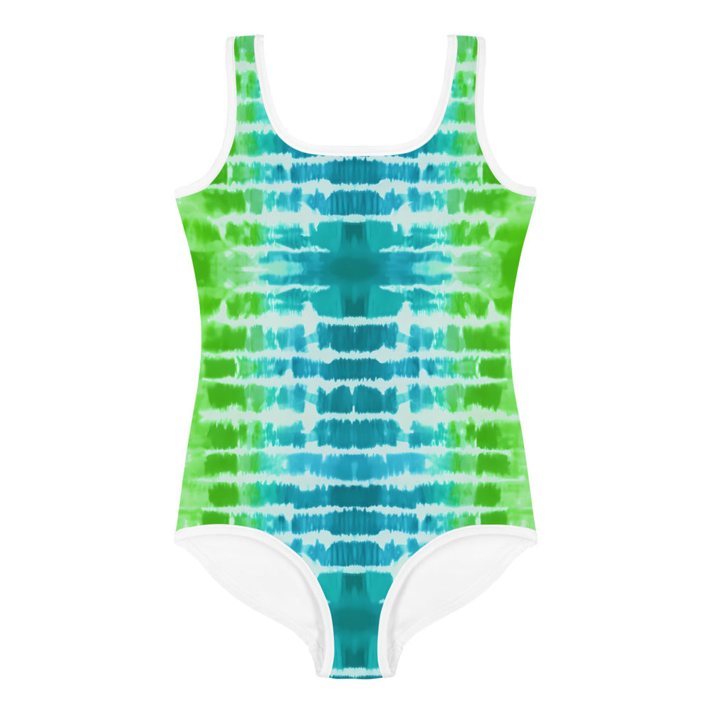 Horizontal Stripes Tie Dye Print Kids Swimsuit