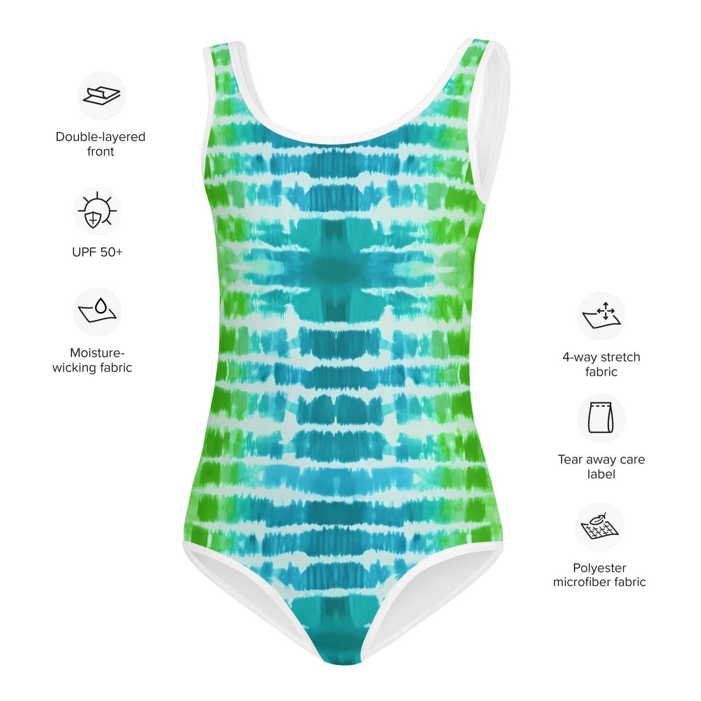 Horizontal Stripes Tie Dye Print Kids Swimsuit