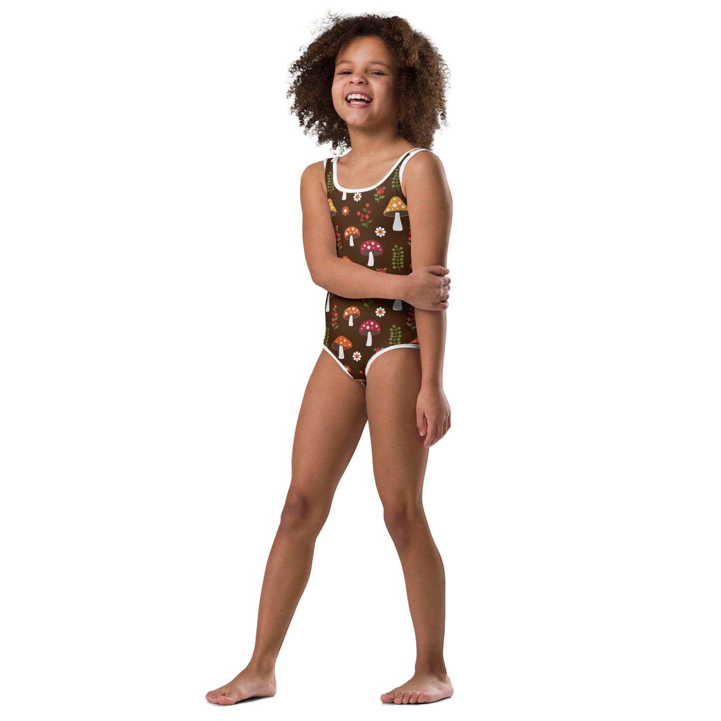 Mushrooms and Daisies Retro pattern Girls' Swimsuit