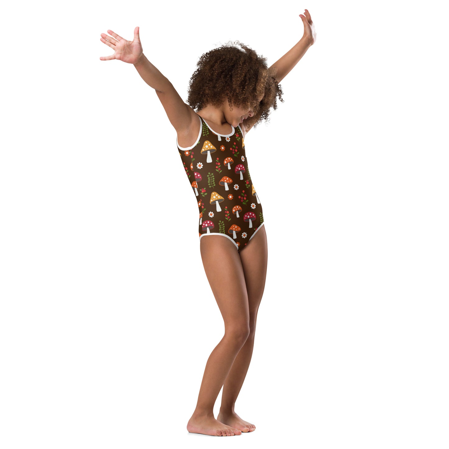 Mushrooms and Daisies Retro pattern Girls' Swimsuit