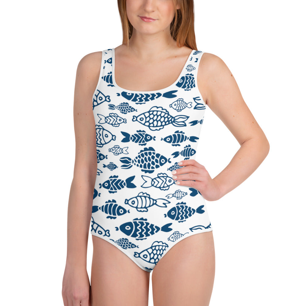Fishes Print Youth Swimsuit