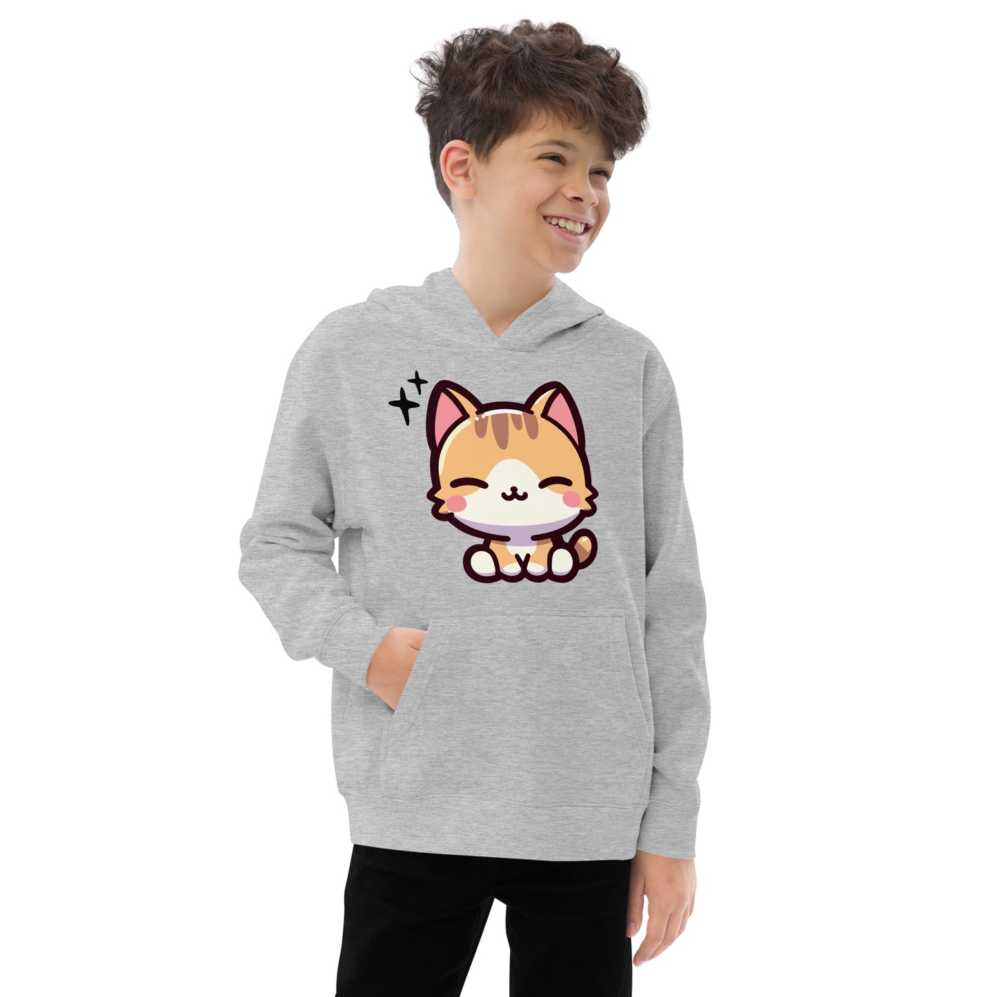 Smiling Cat Kids Fleece Hoodie