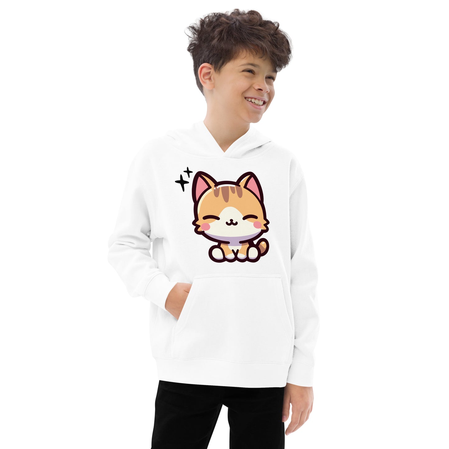 Smiling Cat Kids Fleece Hoodie