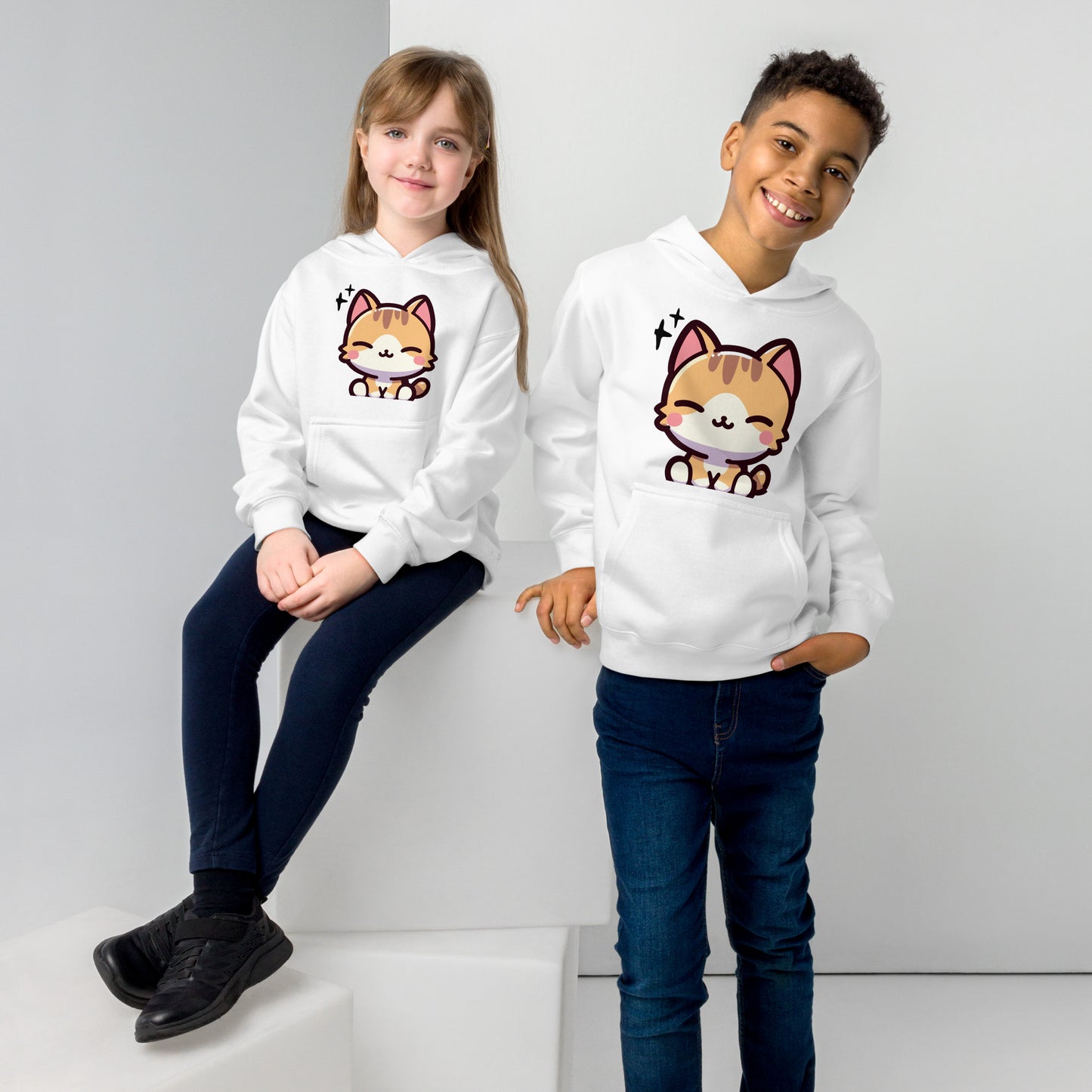 Smiling Cat Kids Fleece Hoodie