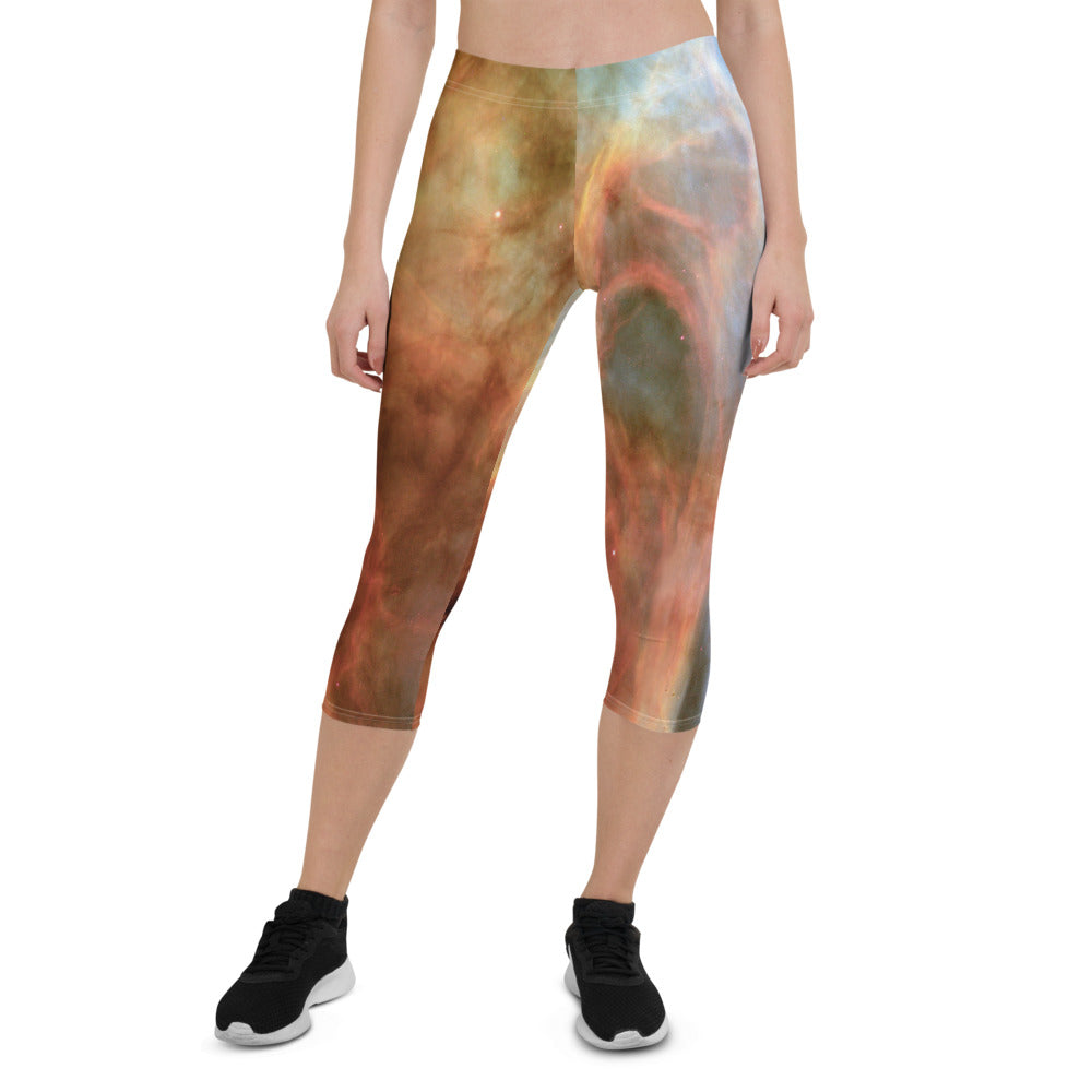 Peachy Nebula Print Capri Leggings