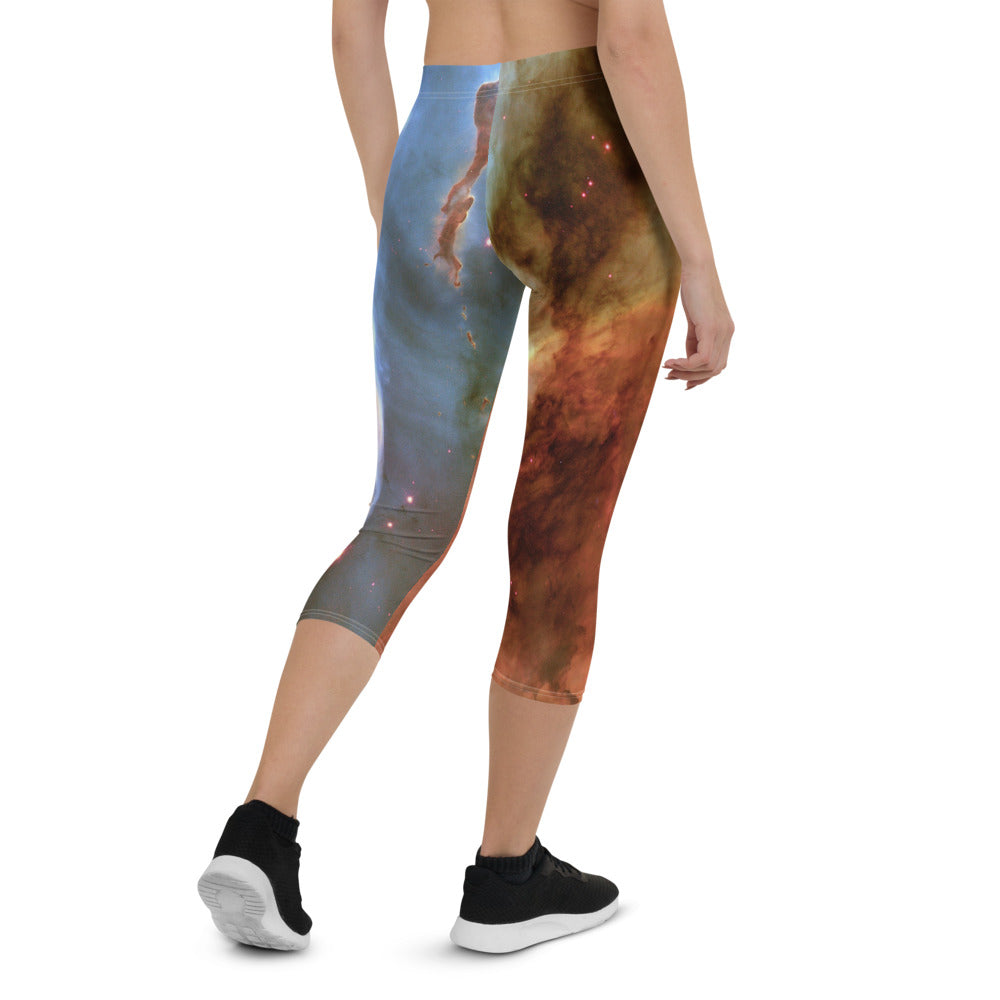 Peachy Nebula Print Capri Leggings