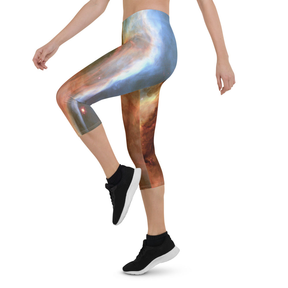 Peachy Nebula Print Capri Leggings