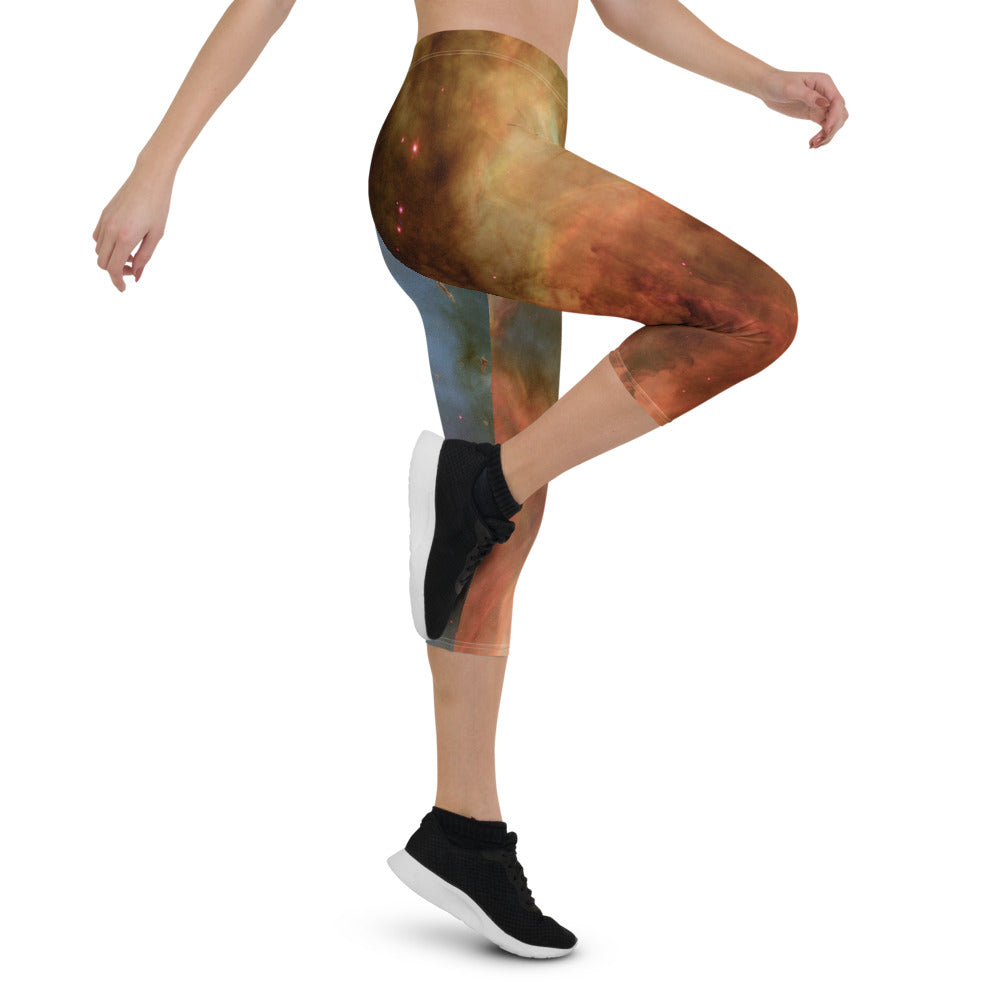 Peachy Nebula Print Capri Leggings