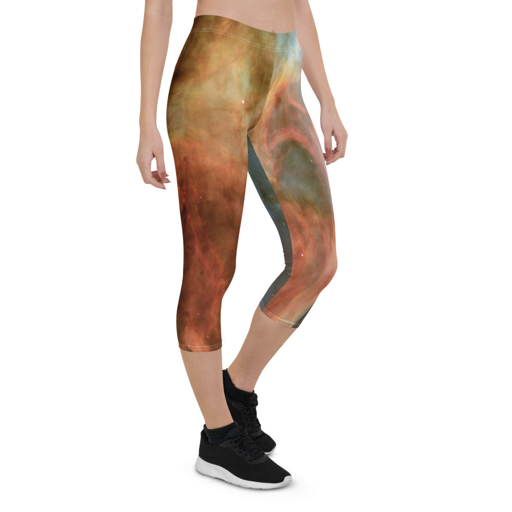 Peachy Nebula Print Capri Leggings