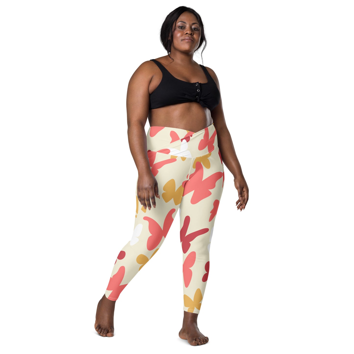 Butterflies Crossover Leggings with Pockets
