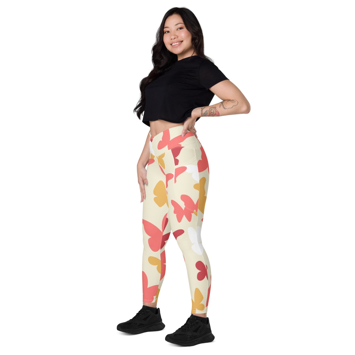 Butterflies Crossover Leggings with Pockets