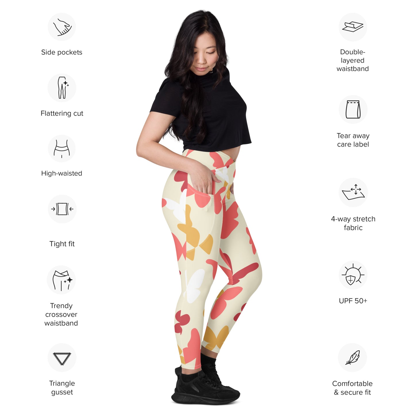 Butterflies Crossover Leggings with Pockets