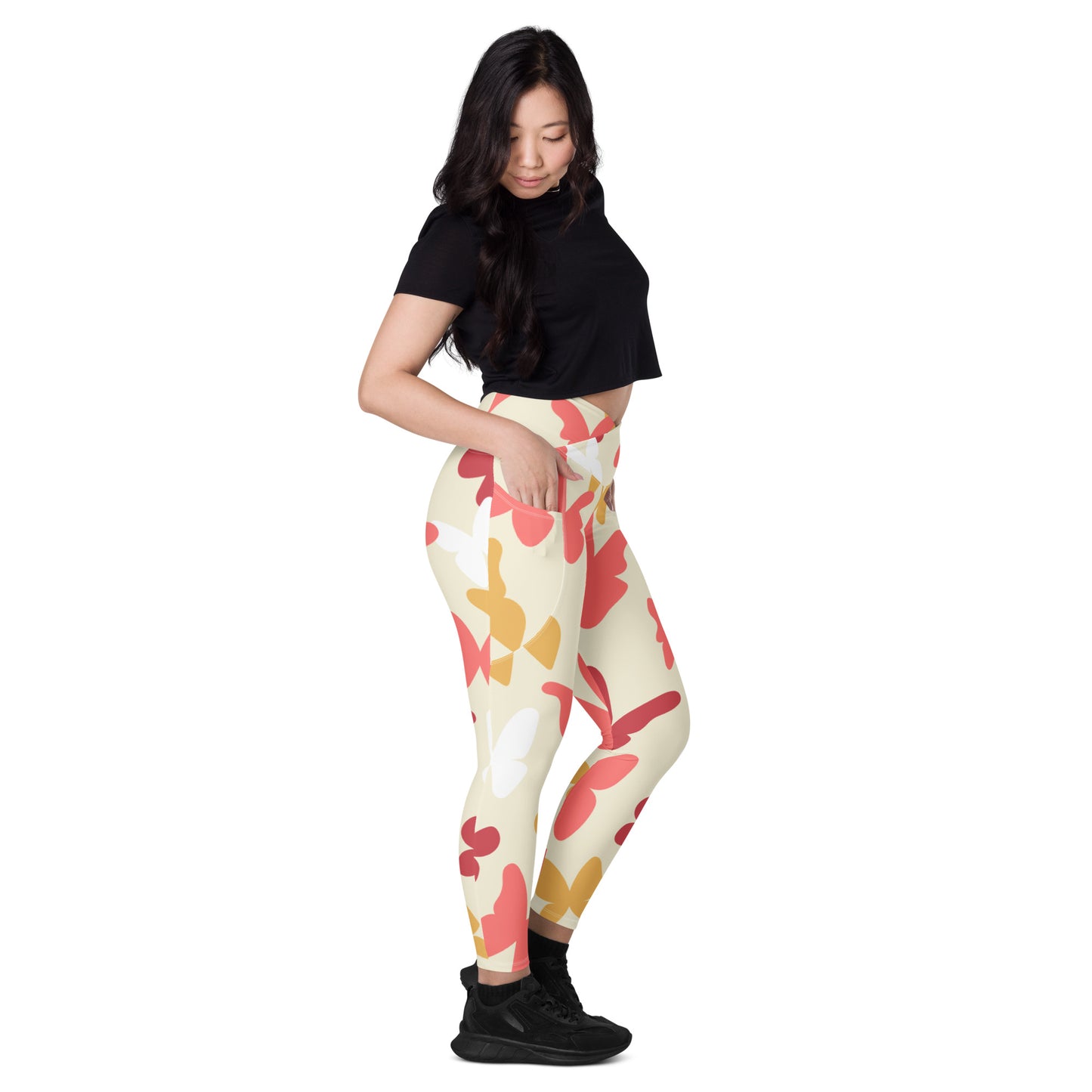 Butterflies Crossover Leggings with Pockets