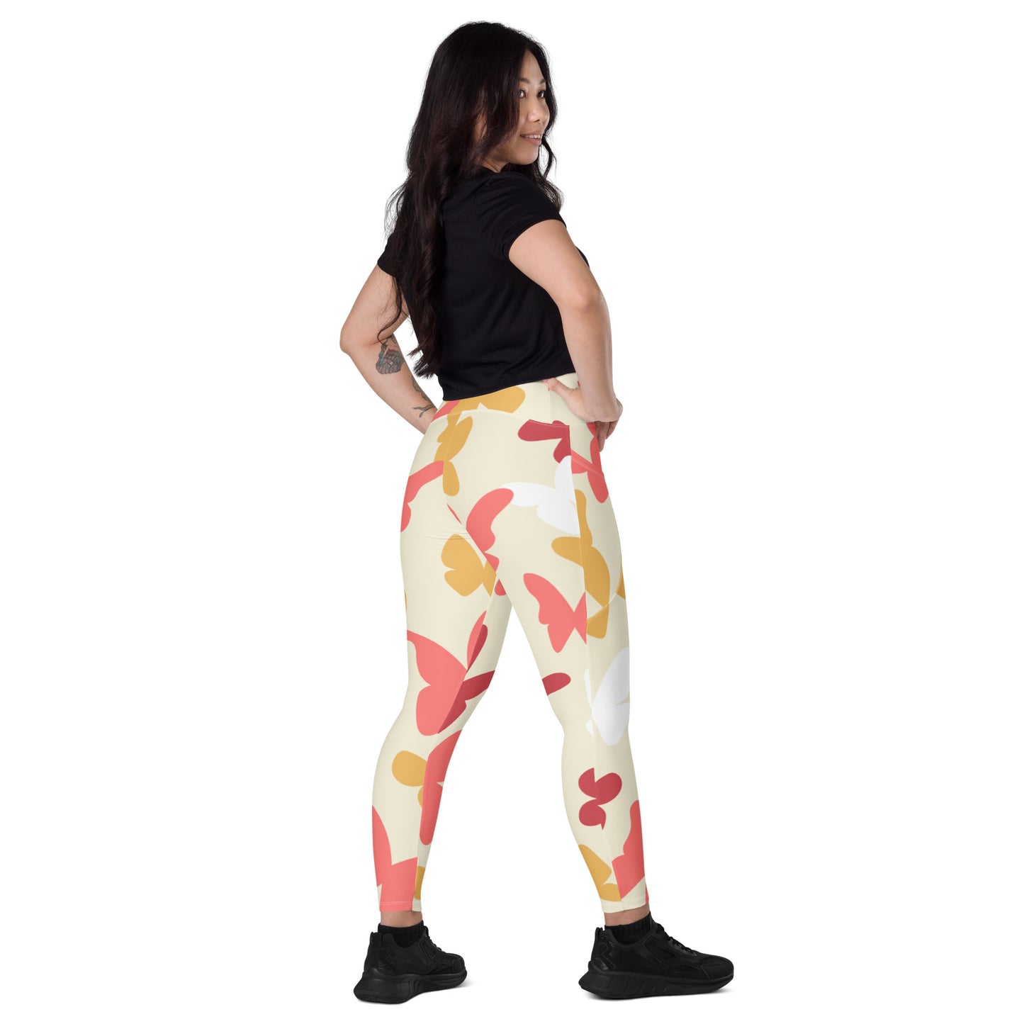 Butterflies Crossover Leggings with Pockets