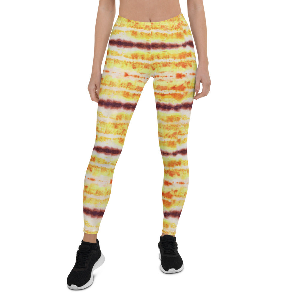 Yellow & Purple Tie Dye Print Leggings