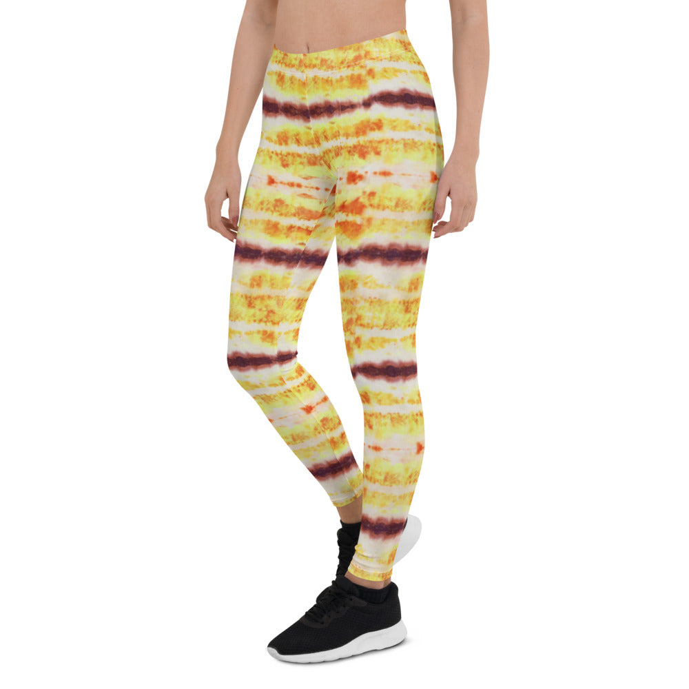 Yellow & Purple Tie Dye Print Leggings