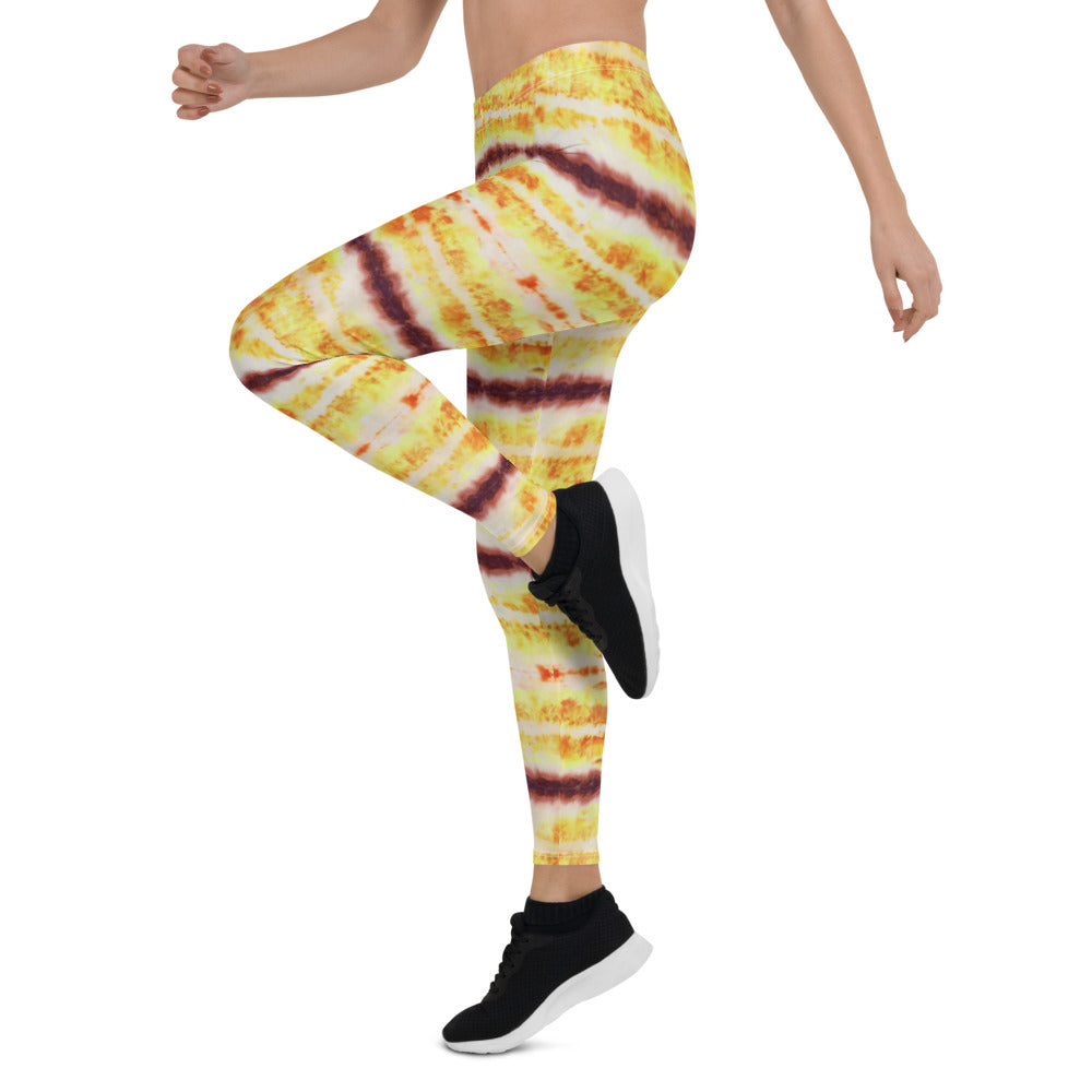 Yellow & Purple Tie Dye Print Leggings