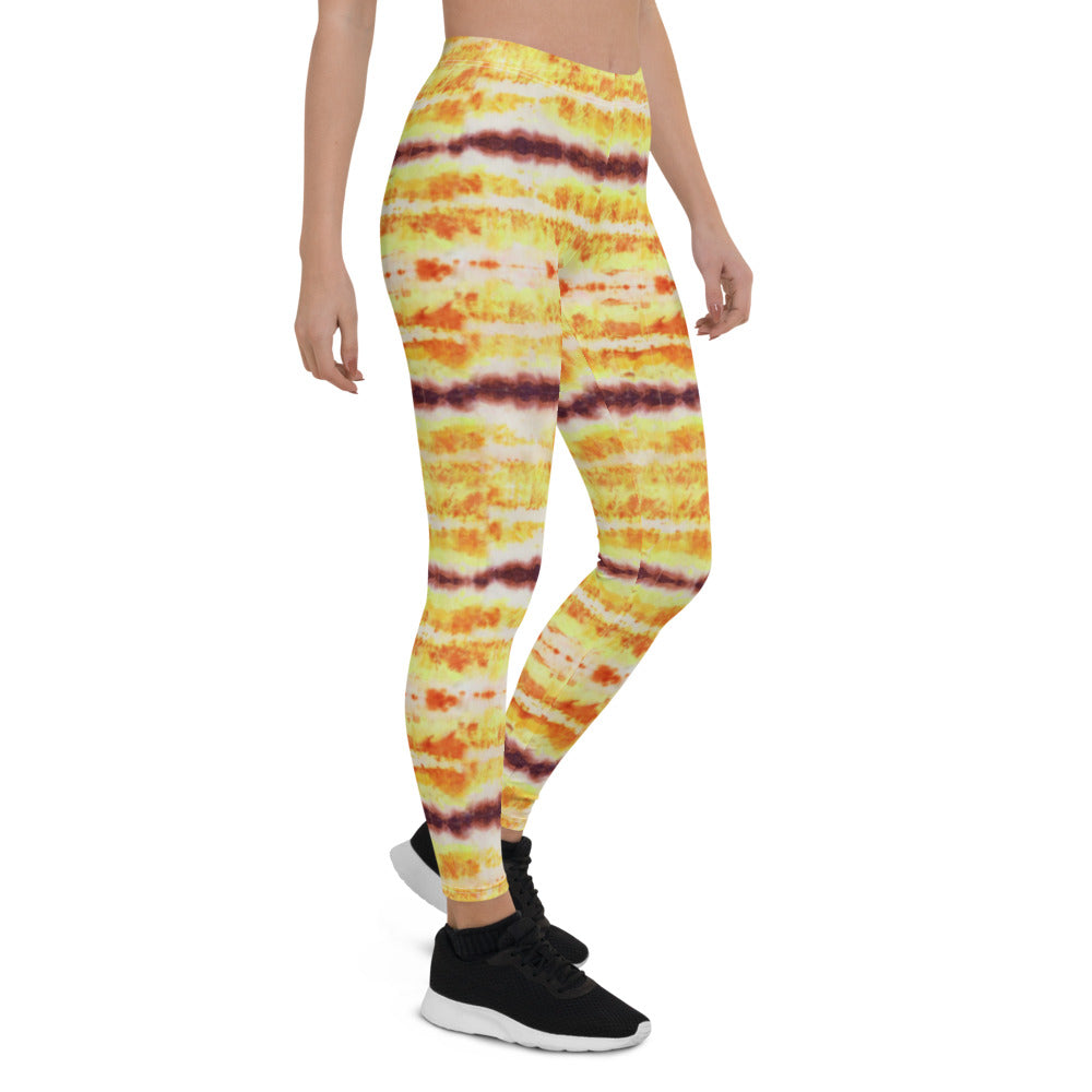 Yellow & Purple Tie Dye Print Leggings