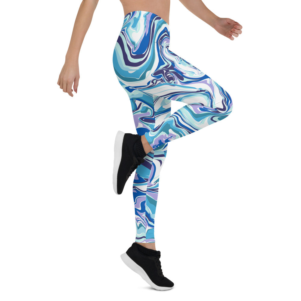 Blue Marble Print Leggings
