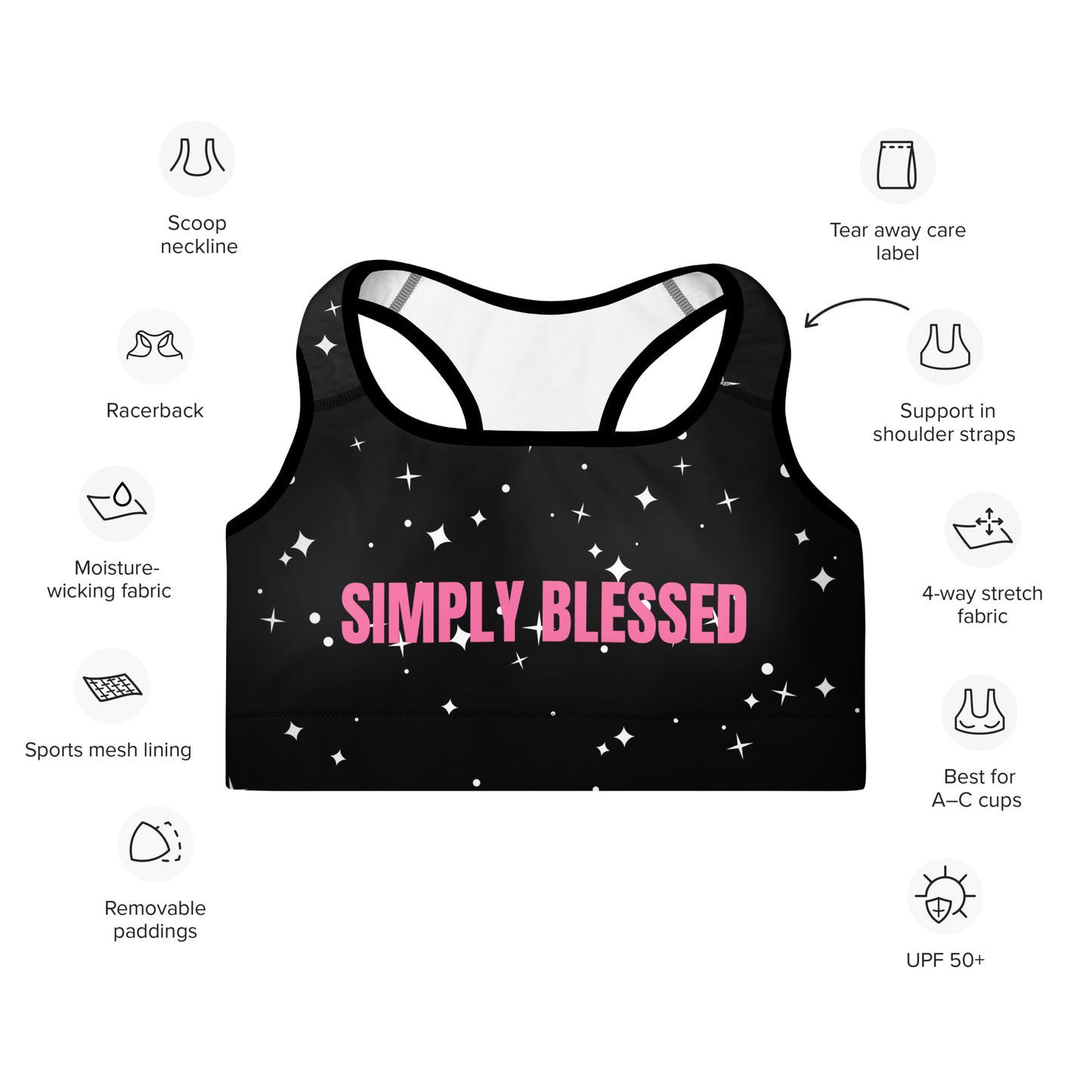 Simply Blessed Pink Padded Sports Bra