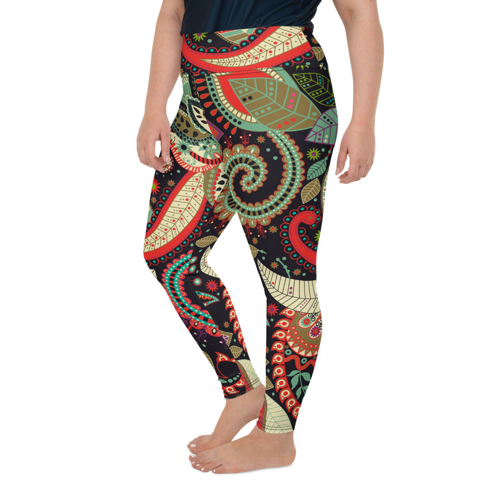 Festive Paisley Fern Plus Size Leggings