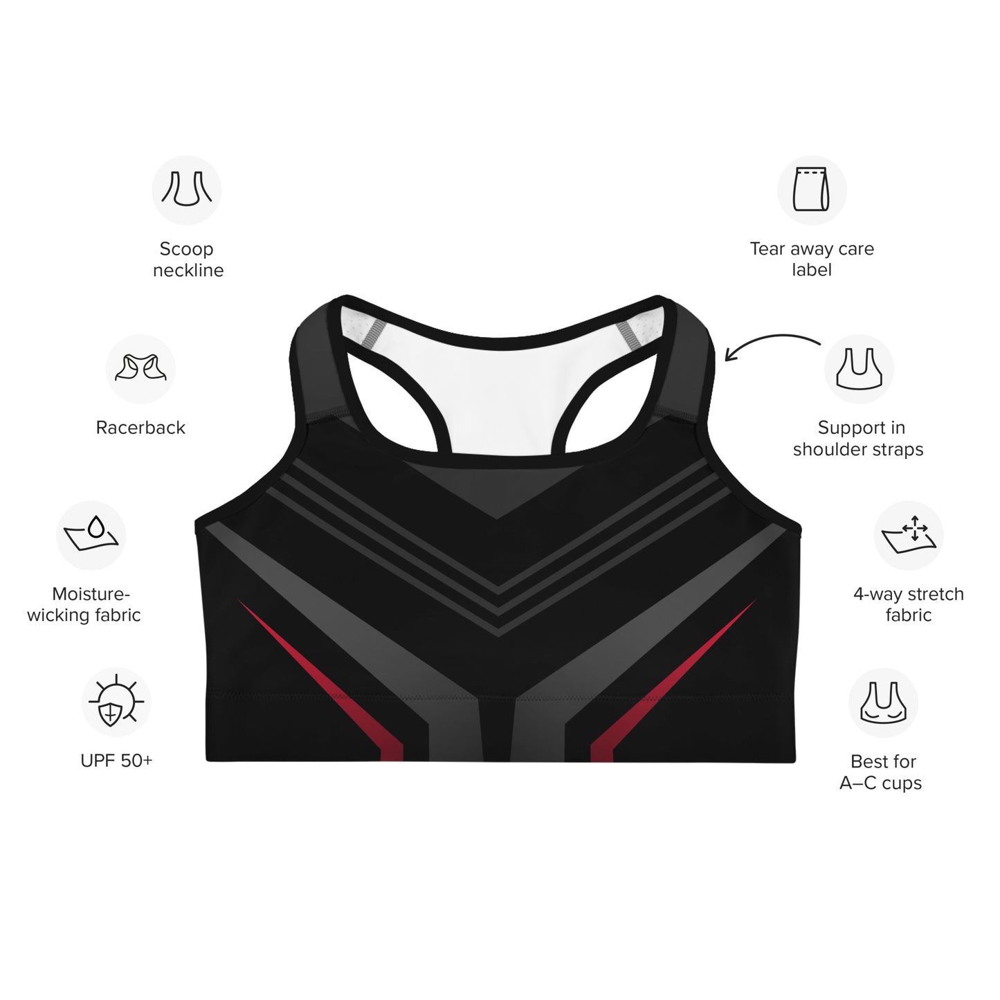 Modern Black Print Sports Bra
