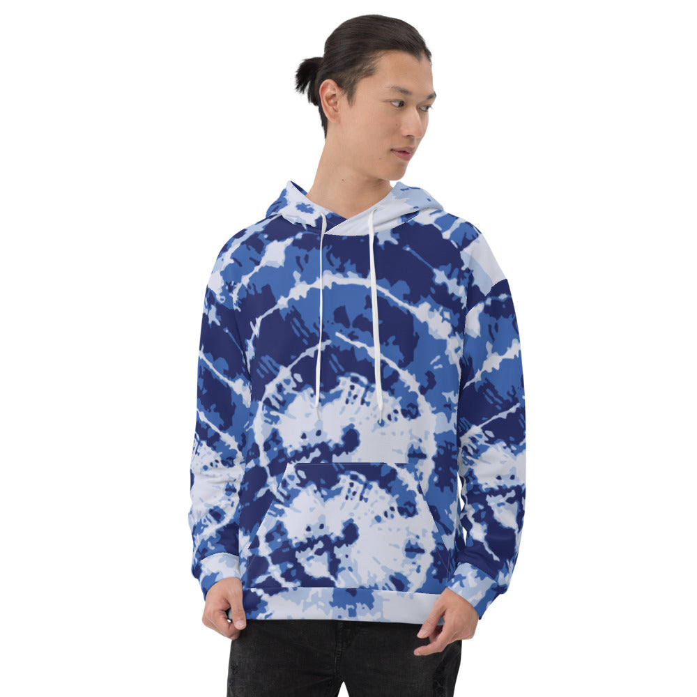 Blue Tie Dye Unisex Print Hoodie