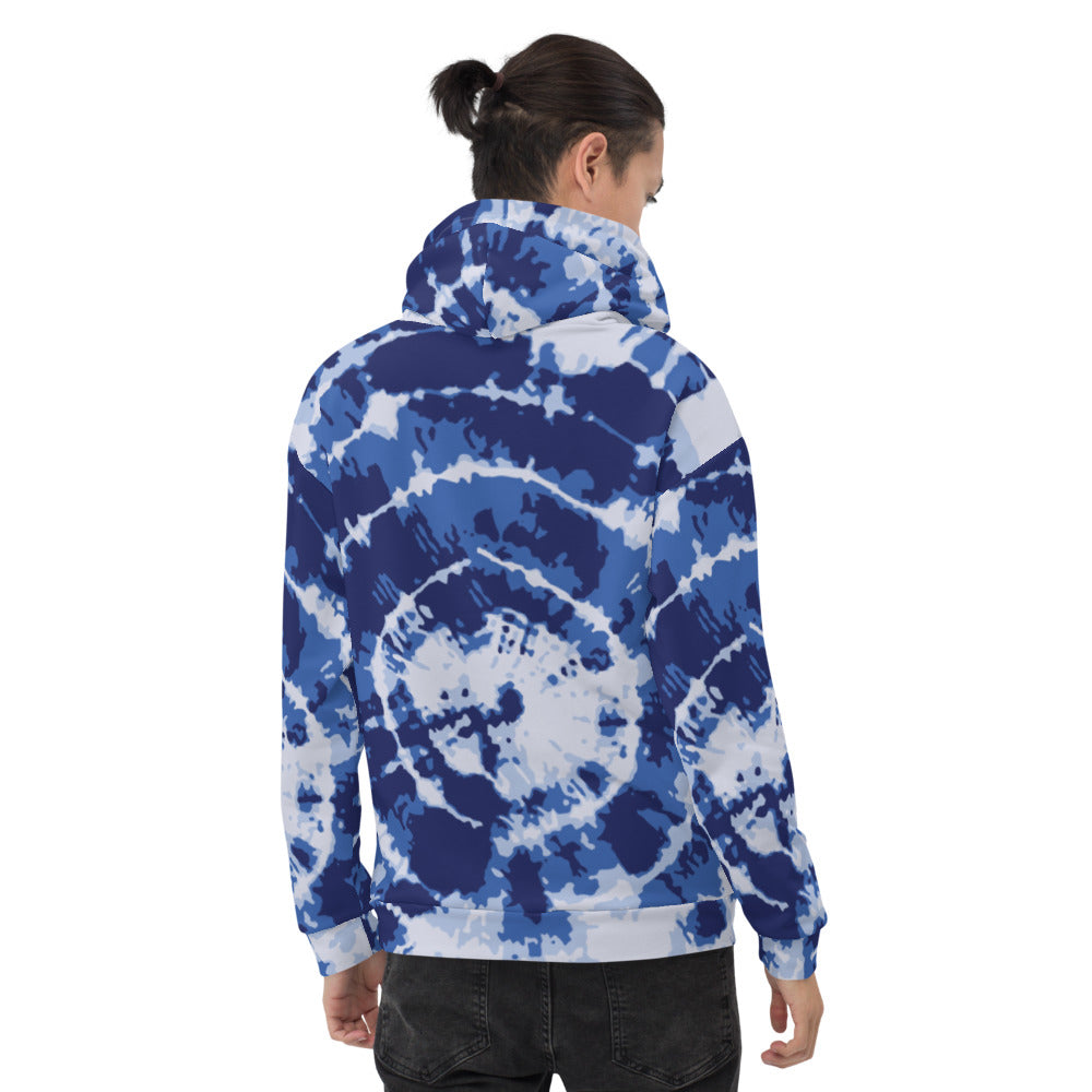 Blue Tie Dye Unisex Print Hoodie