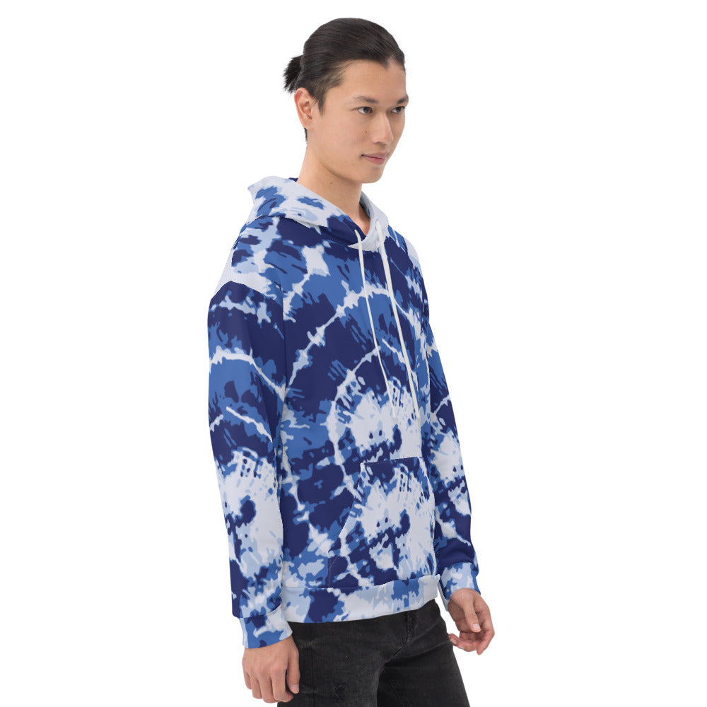 Blue Tie Dye Unisex Print Hoodie