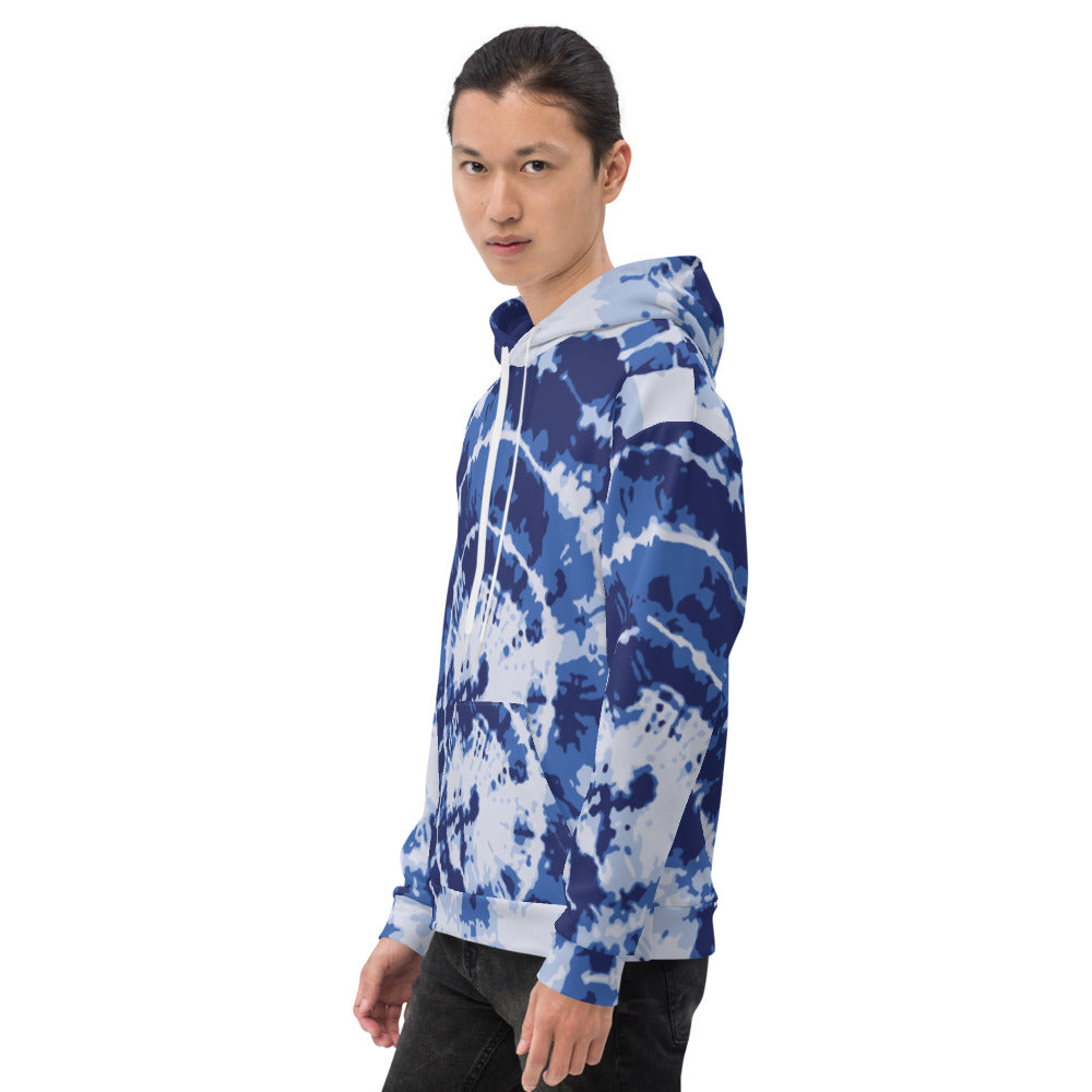 Blue Tie Dye Unisex Print Hoodie