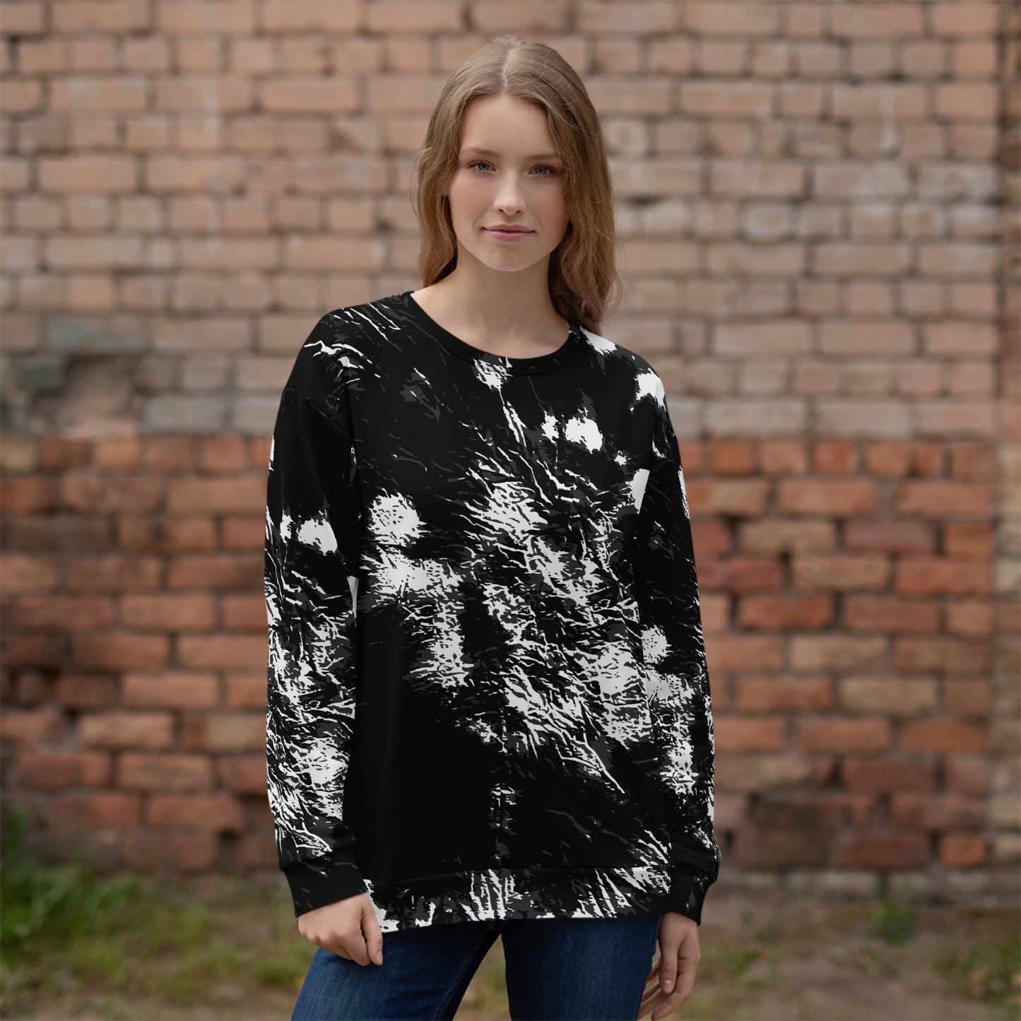 Black & White Tie Dye Print Unisex Sweatshirt