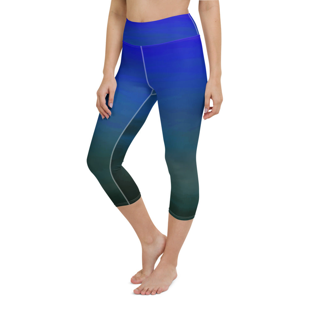 High Waist Blue Ombre Yoga Capri Leggings - Bloom Seventy Seven