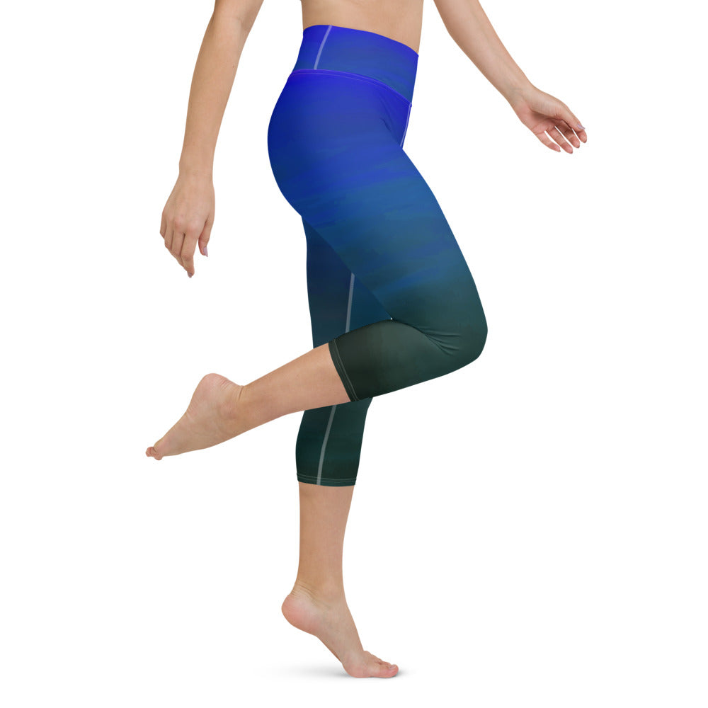 High Waist Blue Ombre Yoga Capri Leggings - Bloom Seventy Seven