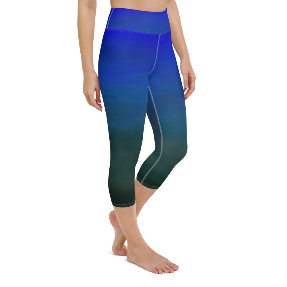 High Waist Blue Ombre Yoga Capri Leggings - Bloom Seventy Seven