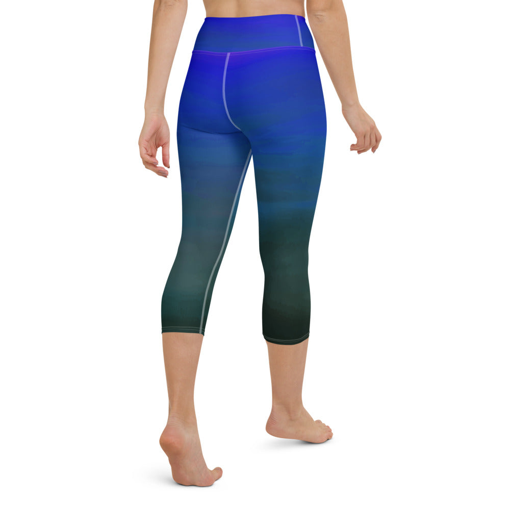 High Waist Blue Ombre Yoga Capri Leggings - Bloom Seventy Seven