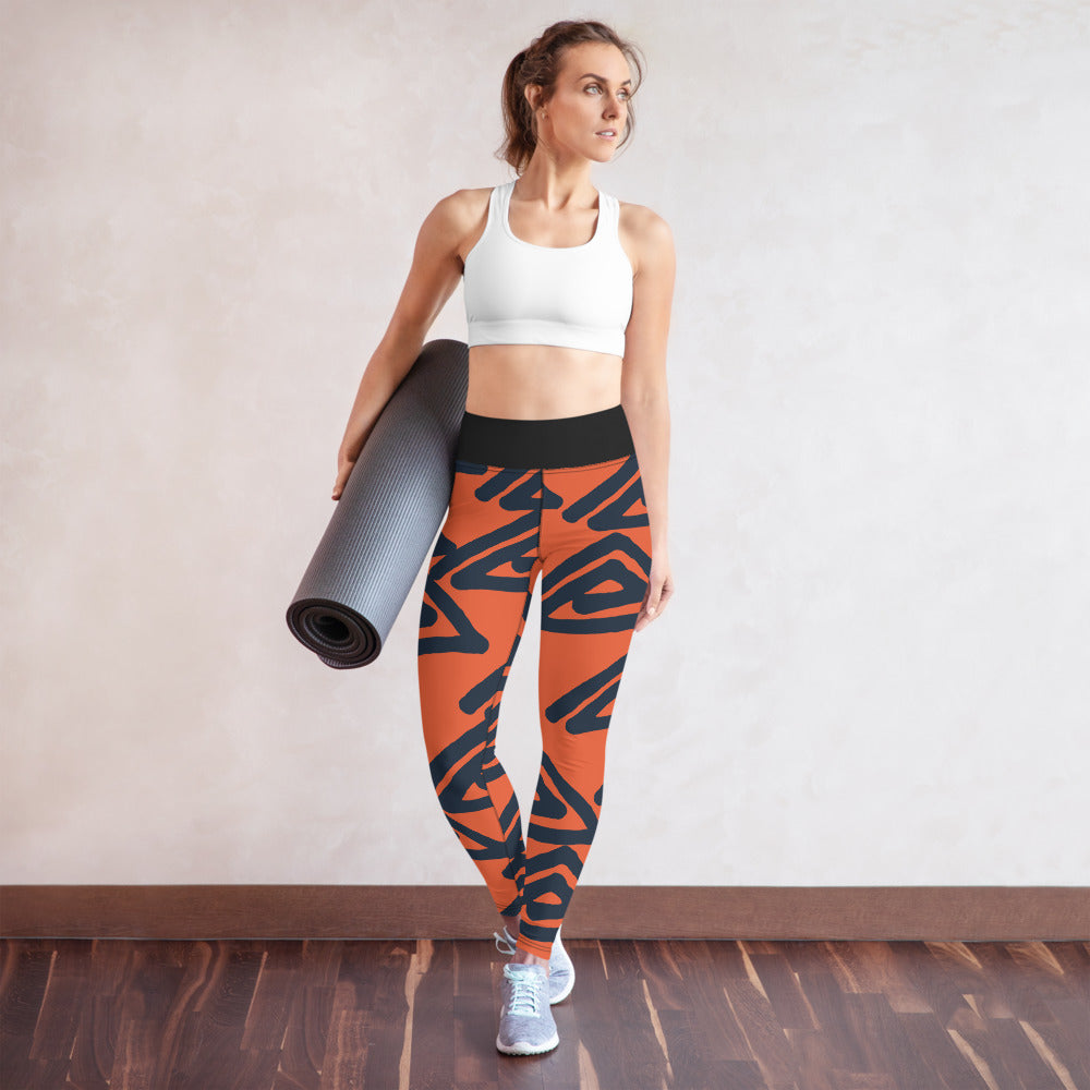 Orange Geometric Print Yoga Leggings