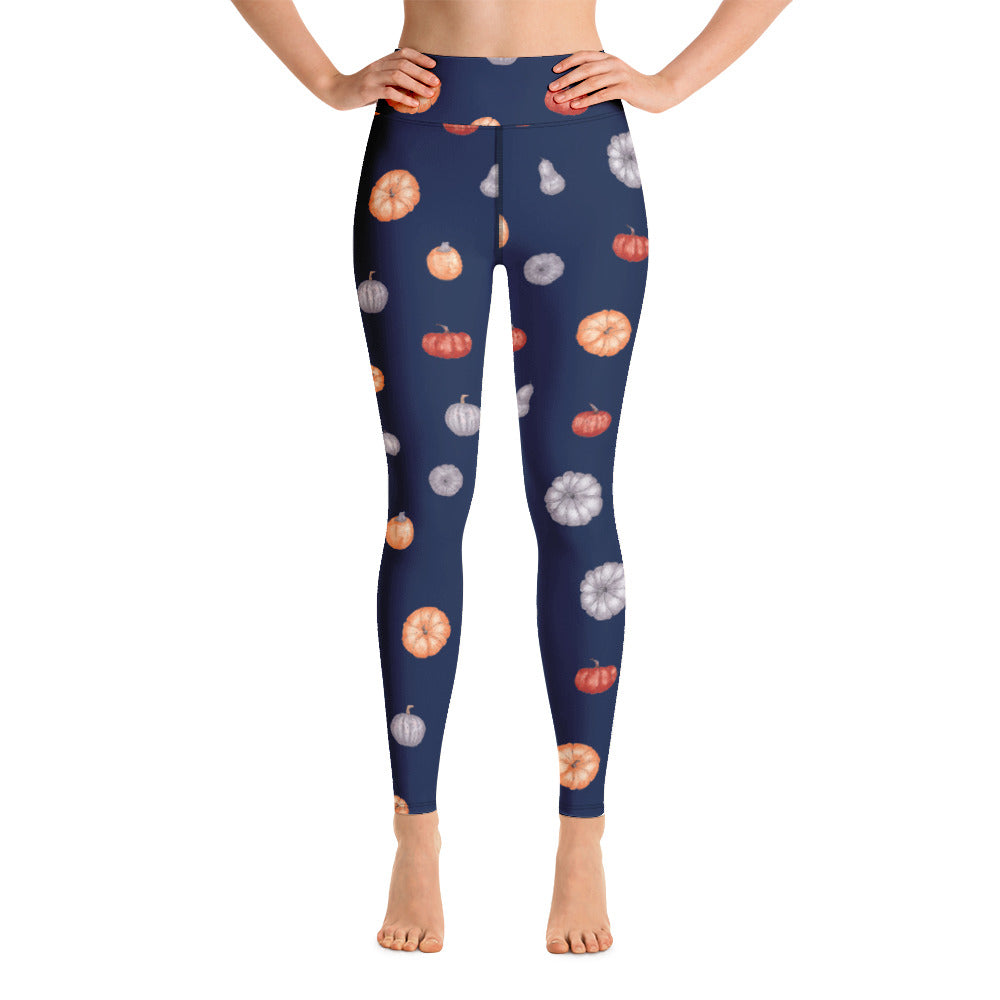 Multi-Color Pumpkins Print Yoga Leggings - Navy