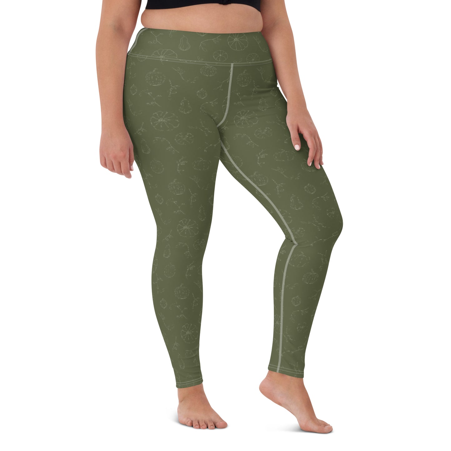 Fall Pumpkins Yoga Leggings - Green