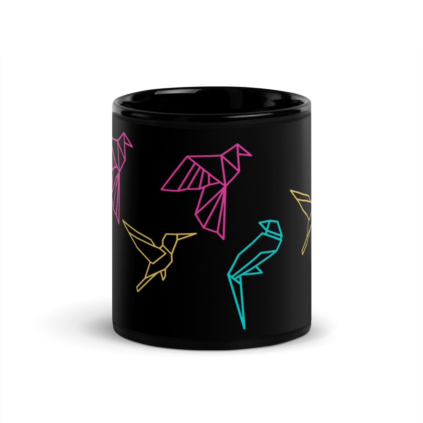 Origami Birds Black Ceramic Mug