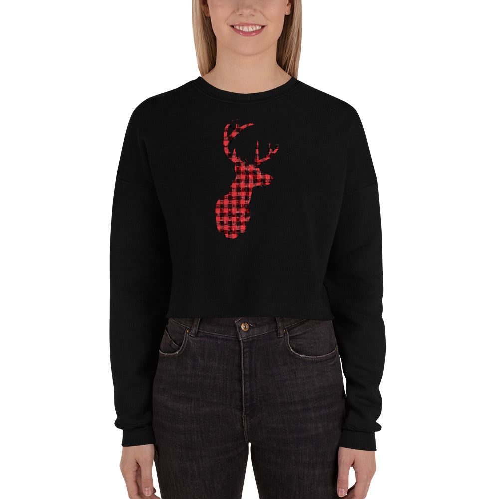 Buffalo Plaid Deer Crop Sweatshirt