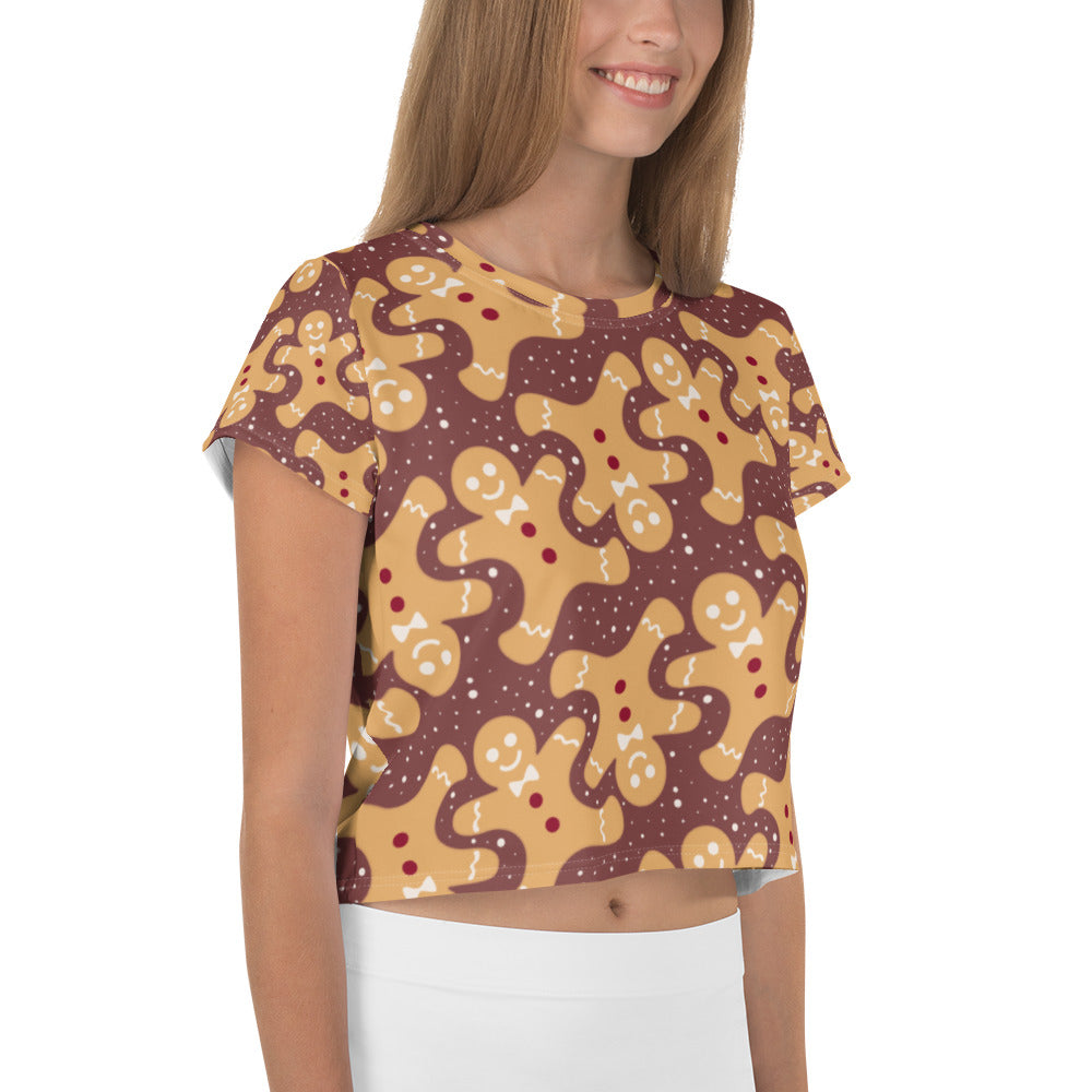 Gingerbread Man Christmas Cookie Print Crop Tee