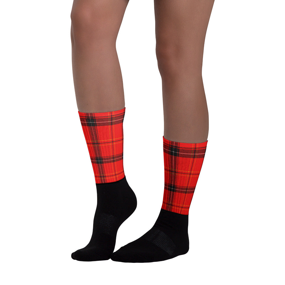 Red Plaid Black Foot Socks