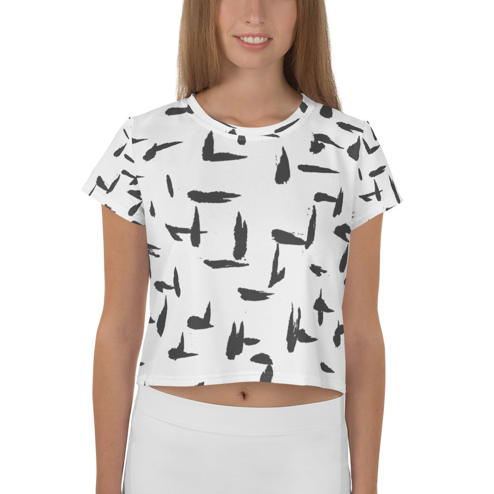Black & White Inky Abstract Print Crop Tee